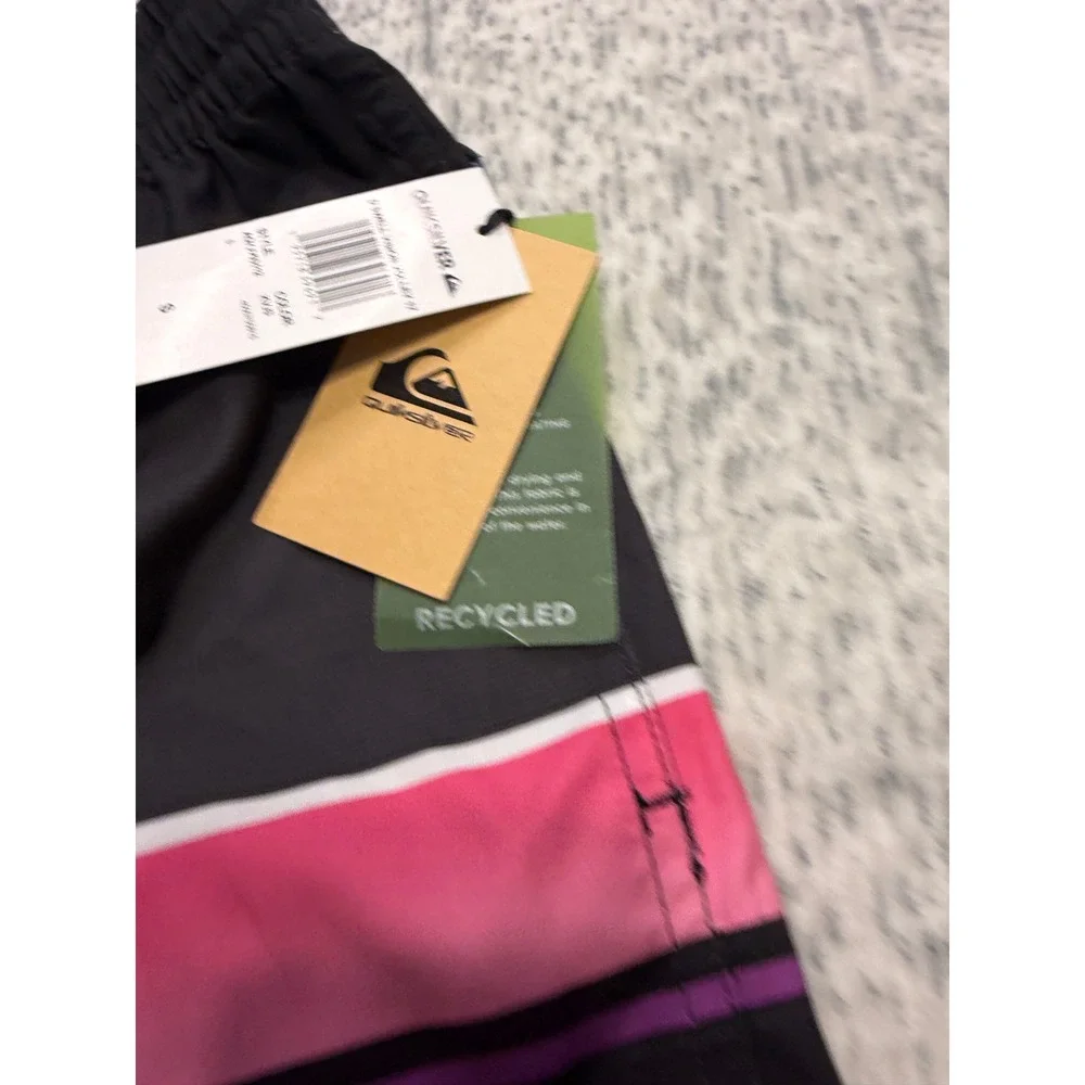 Quiksilver Men D Swell Vision Volley 17 Swim Trunks Black Pink Stripe Size S NWT